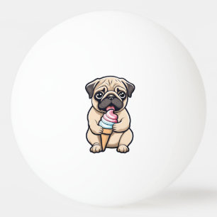 Pug licking ice cream ping pong ball