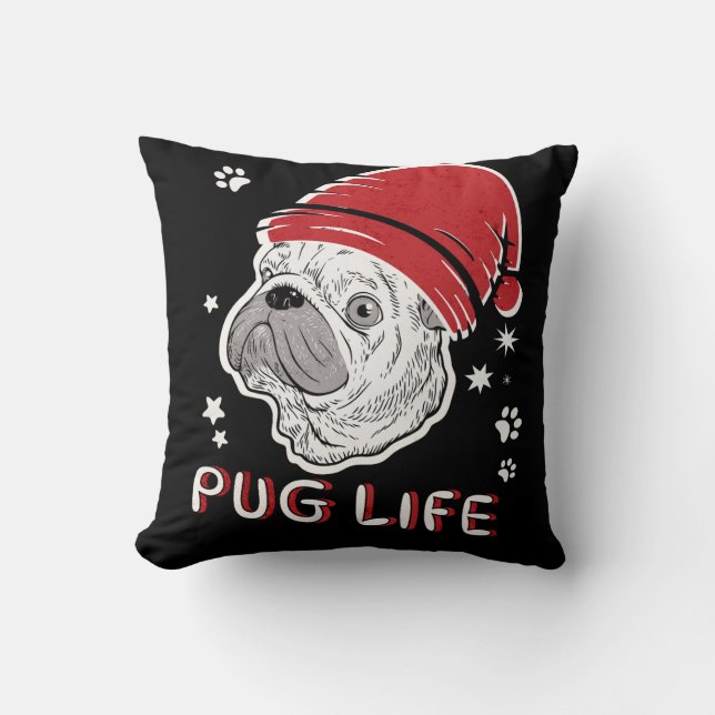 Pug Life Animal Santa Christmas Cushion (Front)