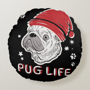 Pug Life Animal Santa Christmas Round Cushion