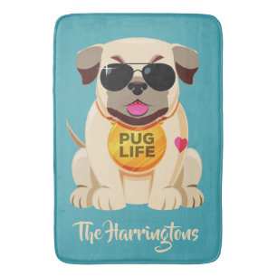 Pug Life custom name & colour bath mats