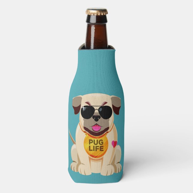 Pug Life custom name & colour bottle cooler (Bottle Front)
