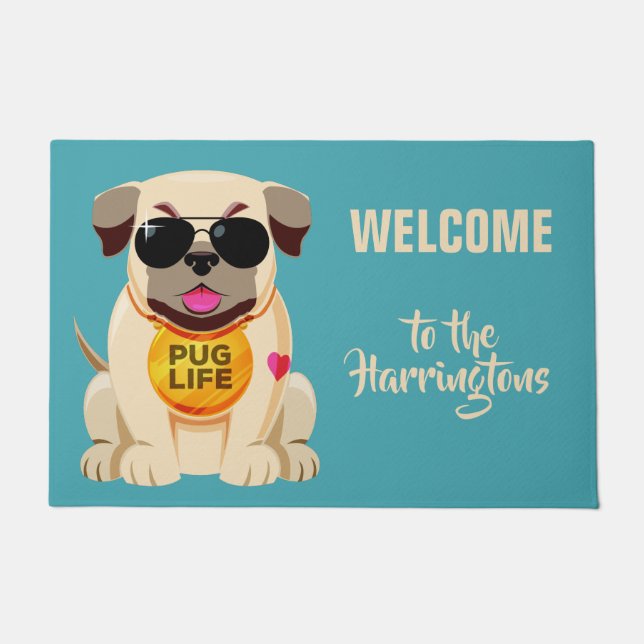 Pug Life custom name & colour door mat (Front)