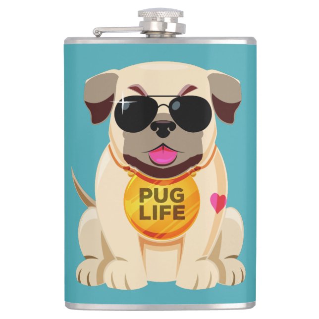 Pug Life custom name & colour flask (Front)