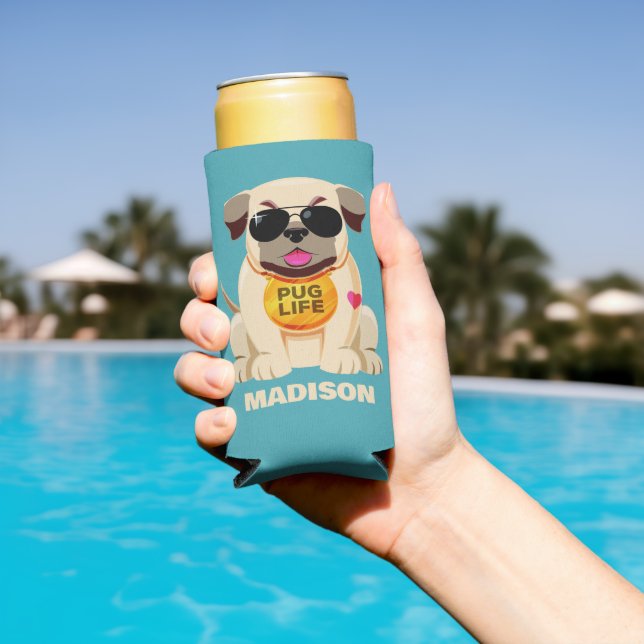 Pug Life custom name & colour Seltzer Can Cooler (In Situ Pool)