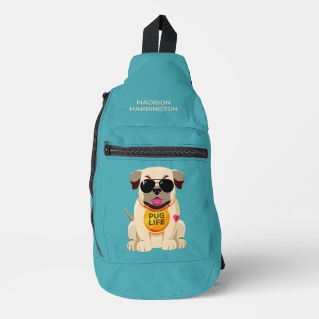 Pug Life custom name & colour Sling Bag (Front)