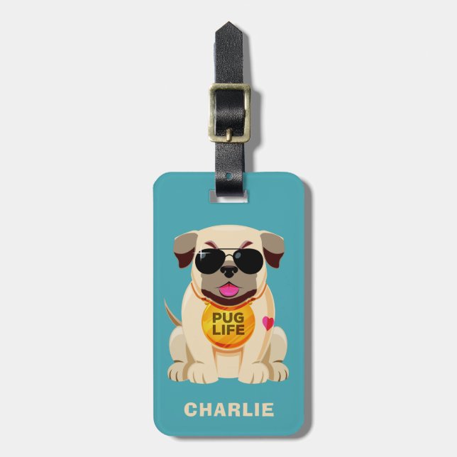 Pug Life custom text luggage tag (Front Vertical)