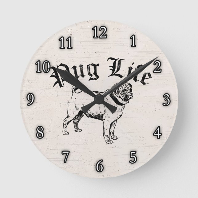 Pug Life Funny Dog Gangster Round Clock (Front)