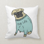 Pug Life - Funny Dog In A Sweater Cushion<br><div class="desc">A pug in a mint sweater with pug life on it. The dog is wearing glasses.</div>