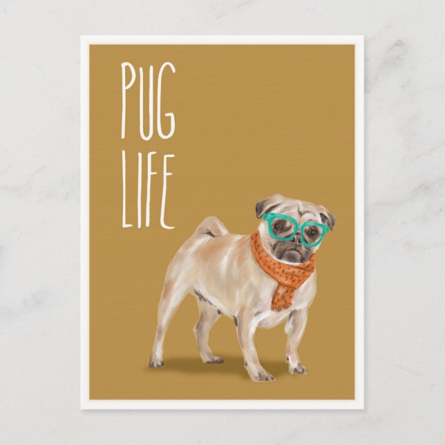 Pug Life Funny Dog Word Pun Postcard (Front)