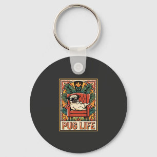 Pug Life Retro Folk Art Dog Key Ring
