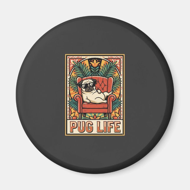 Pug Life Retro Folk Art Dog Magnet (Front)