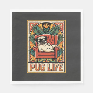 Pug Life Retro Folk Art Dog Napkin