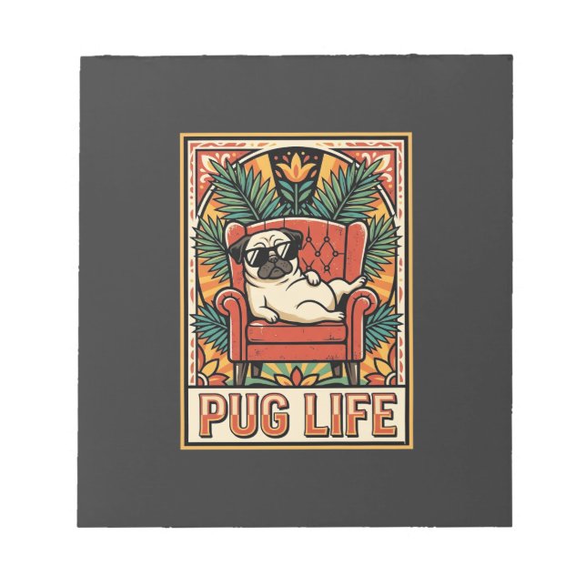 Pug Life Retro Folk Art Dog Notepad (Front)
