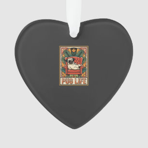 Pug Life Retro Folk Art Dog Ornament