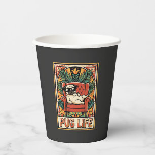 Pug Life Retro Folk Art Dog Paper Cups