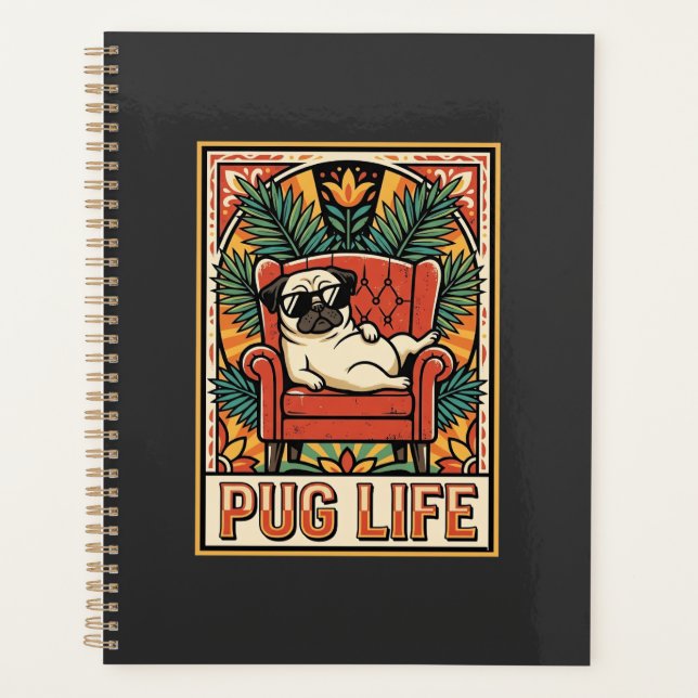 Pug Life Retro Folk Art Dog Planner (Front)