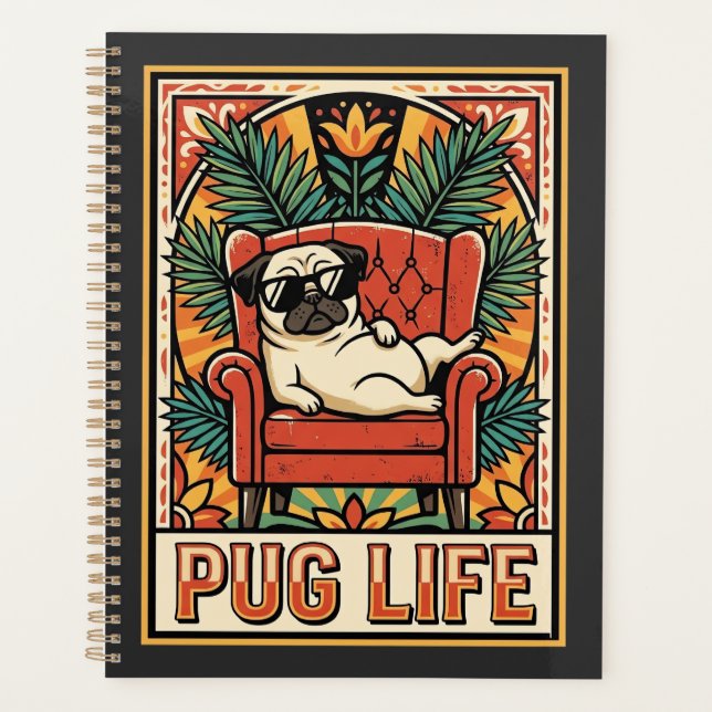 Pug Life Retro Folk Art Dog Planner (Front)