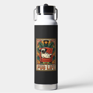 Pug Life Retro Folk Art Dog Water Bottle