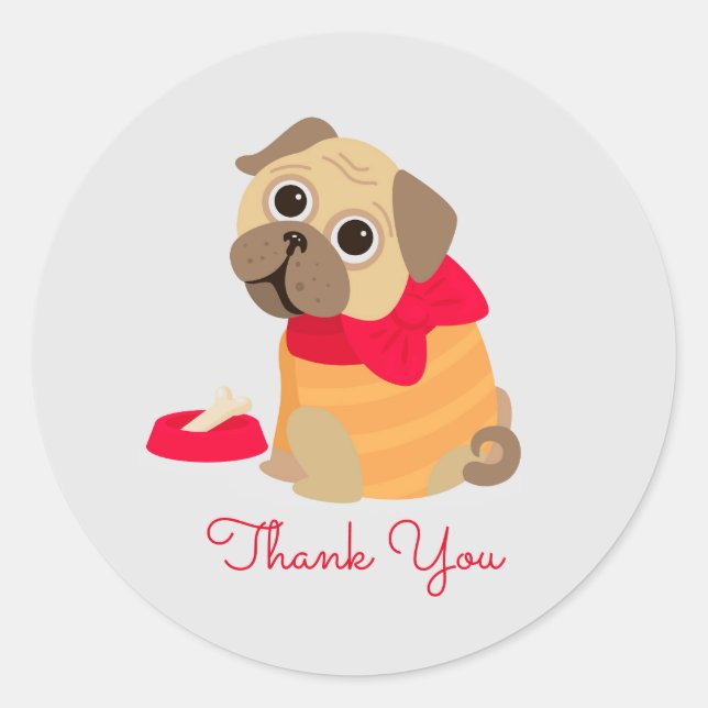 Pug Love adorable pug thank you Classic Round Sticker (Front)