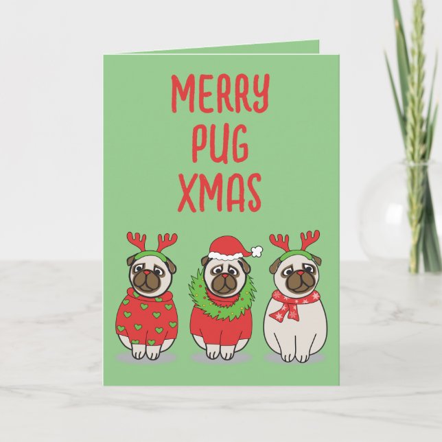 PUG LOVE Christmas Xmas Dog Doggy Puppy Greeting Thank You Card (Front)