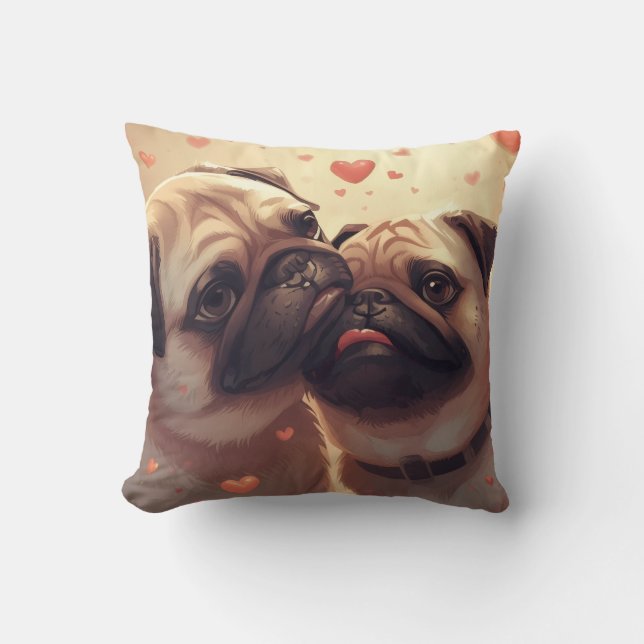 Pug Love Pillow – Snuggles & Hearts Edition (Front)