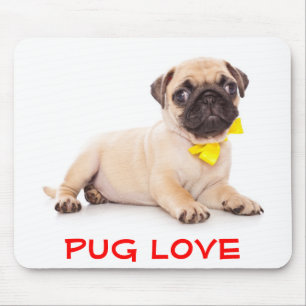 Pug Love Puppy Dog With Yellow Bow Mousepad