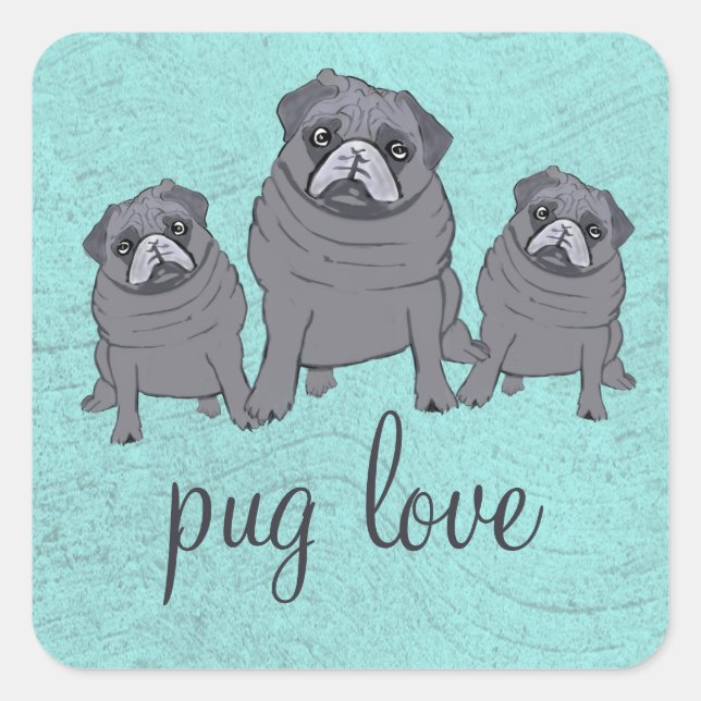 Pug Love Square Sticker (Front)