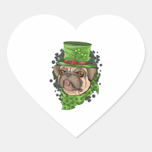 Pug Lover, Cute Dog St Patricks Day, Lucky Shamroc Heart Sticker