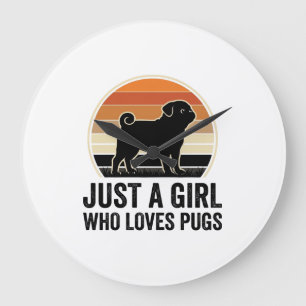 Pug Lover Vintage Just A Girl Dog Shirt Design_1 Large Clock