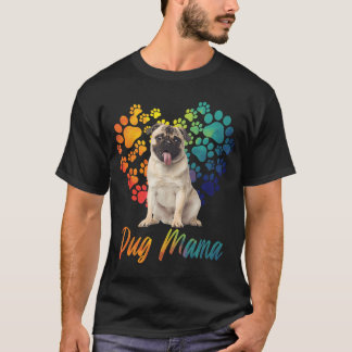 Pug Mama Funny Pug Lover Dog Paw Heart .png T-Shirt