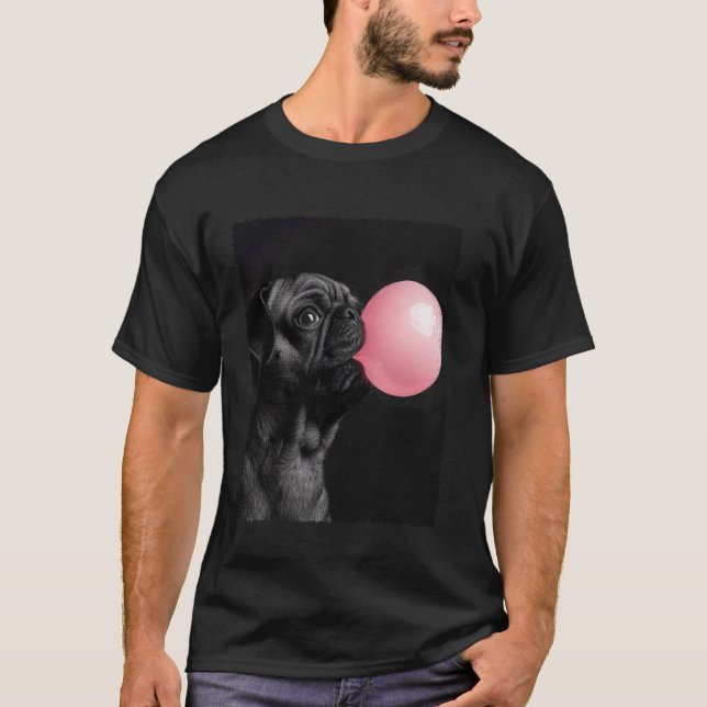 Pug Meme Blowing Chewing Gum Pink T-Shirt (Front)