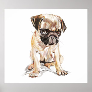Pug Memorial Print, Watercolor Painting Poster