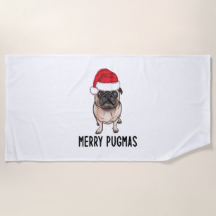 Pug Merry Christmas Pug Merry Pugmas Beach Towel
