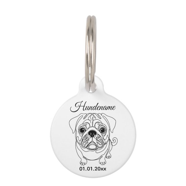 Pug Minimalist Line Art Personalized Tag (Front)