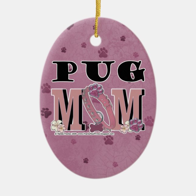 Pug MOM Ceramic Tree Decoration (Front)