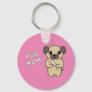 PUG MOM - Pink Key Ring