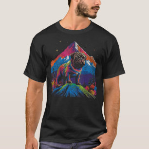 Pug Mountain Hiking Pop Art Design T-Shirt