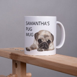 Pug Mug Monogram Name Watercolor dog