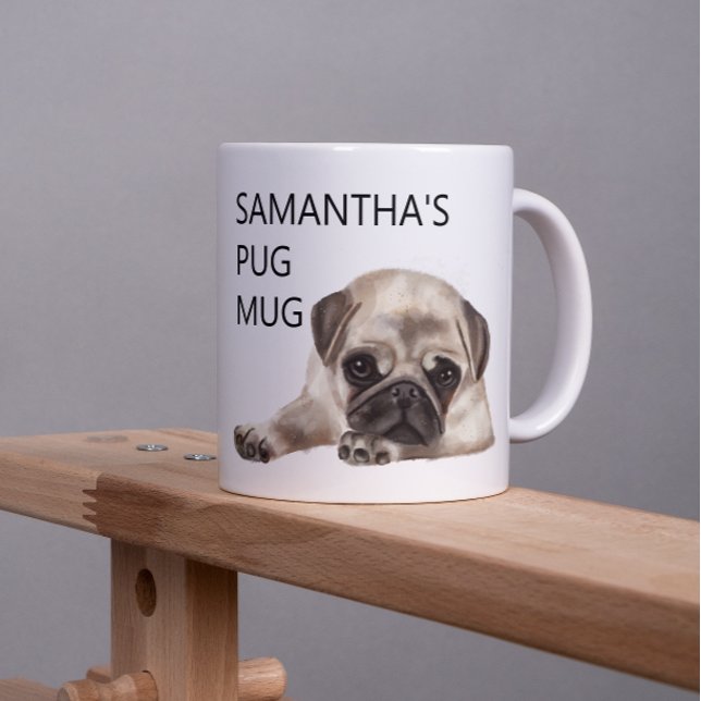 Pug Mug Monogram Name Watercolor dog (Creator Uploaded)