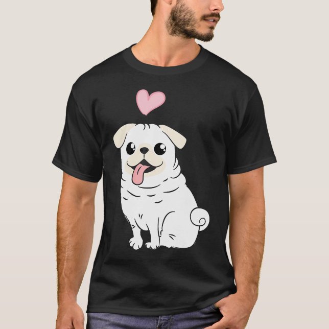 Pug Mum - Distressed Pug Silhouette Design T-Shirt (Front)