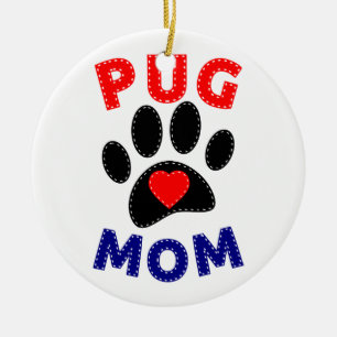 Pug Mum Dog Mum Drawing Ceramic Tree Decoration