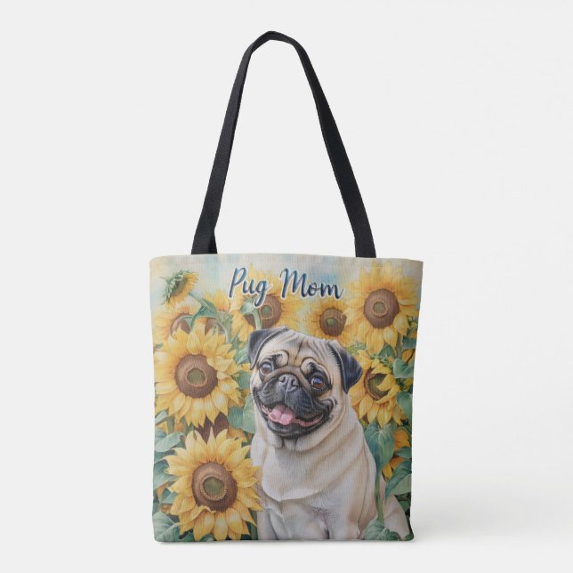 Pug Mum Sunflower all-over Print Tote Bag (Back)