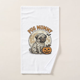 Pug Mummy Halloween Vintage Dog Shirt Design_1 Hand Towel