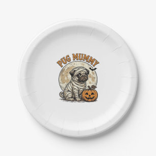 Pug Mummy Halloween Vintage Dog Shirt Design_1 Paper Plate