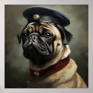 Pug napoleon style poster