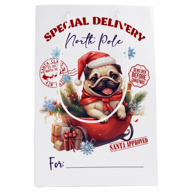 Pug North Pole Delivery Medium Gift Bag (Front)