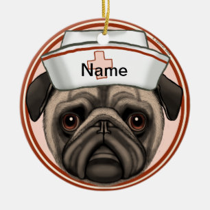 Pug Nurse  Ceramic Tree Decoration