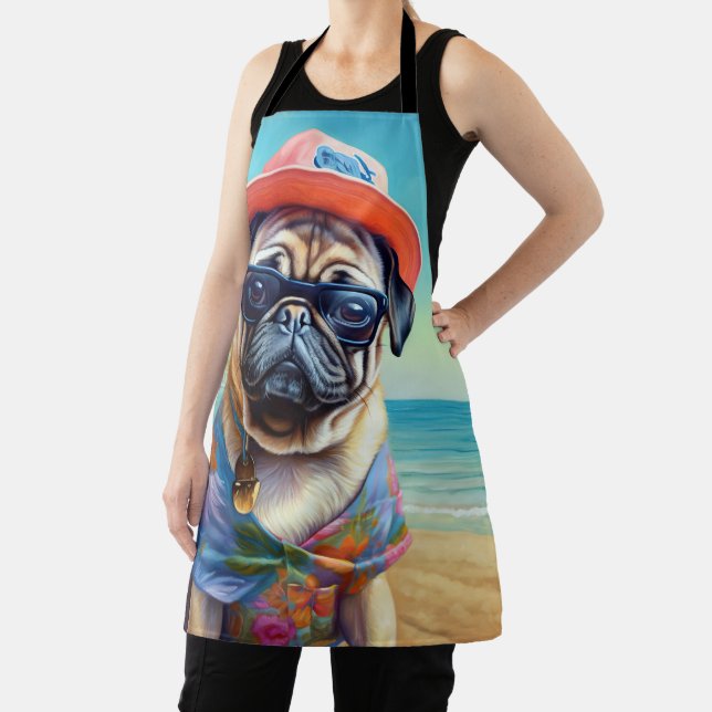 Pug on Beach, summer gift for dog lover  Apron (Insitu)