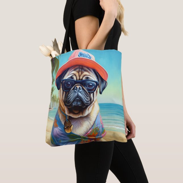 Pug on Beach, summer gift for dog lover  Tote Bag (Close Up)