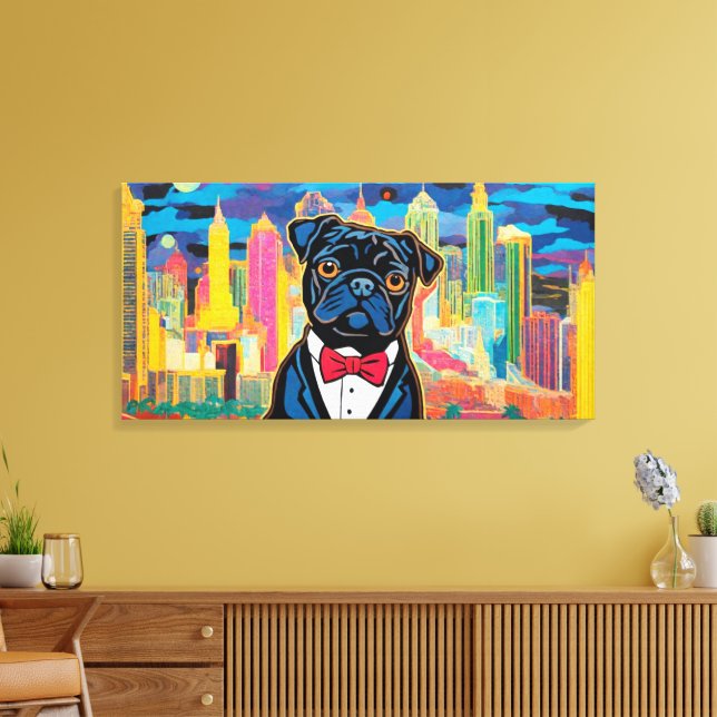 PUG ON THE TOWN CANVAS PRINT (Insitu(LivingRoom))